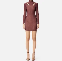Elisabetta Franchi Mini Dresses|Knitted Dresses|Mini-dress in ribbed viscose fabric with cut-out RougeNoir/Blush