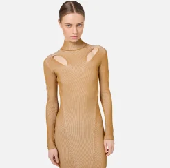 Elisabetta Franchi Dresses|Knitted Dresses|Mini-dress in ribbed viscose fabric with cut-out