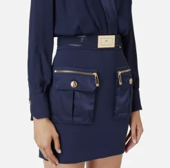 Elisabetta Franchi Mini Dresses|Dresses|Mini-dress with crossover shirt and skirt with pockets Navy