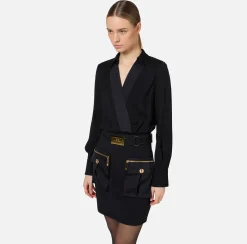 Elisabetta Franchi Mini Dresses|Dresses|Mini-dress with crossover shirt and skirt with pockets Black