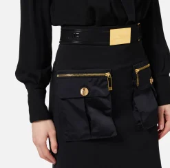 Elisabetta Franchi Mini Dresses|Dresses|Mini-dress with crossover shirt and skirt with pockets Black