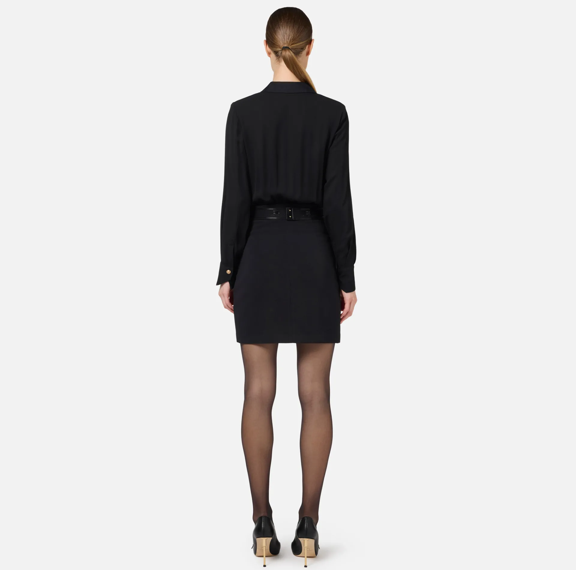 Elisabetta Franchi Mini Dresses|Dresses|Mini-dress with crossover shirt and skirt with pockets Black