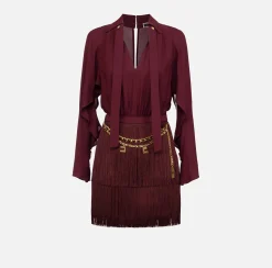 Elisabetta Franchi Mini Dresses|Dresses|Mini-dress with shirt with scarf and fringed skirt