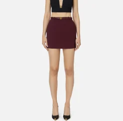 Elisabetta Franchi Skirts|Miniskirt in crêpe fabric with belt and embroidery RougeNoir