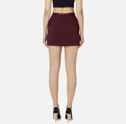 Elisabetta Franchi Skirts|Miniskirt in crêpe fabric with belt and embroidery RougeNoir