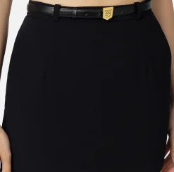 Elisabetta Franchi Skirts|Miniskirt in crêpe fabric with belt and embroidery Black