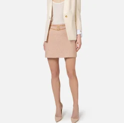 Elisabetta Franchi Skirts|Miniskirt in laminated tweed with logo accessory PeachRose
