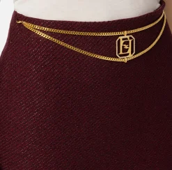 Elisabetta Franchi Skirts|Miniskirt in laminated tweed with logo accessory RougeNoir