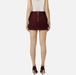 Elisabetta Franchi Skirts|Miniskirt in laminated tweed with logo accessory RougeNoir