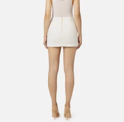 Elisabetta Franchi Skirts|Miniskirt in laminated tweed with logo accessory Ivory