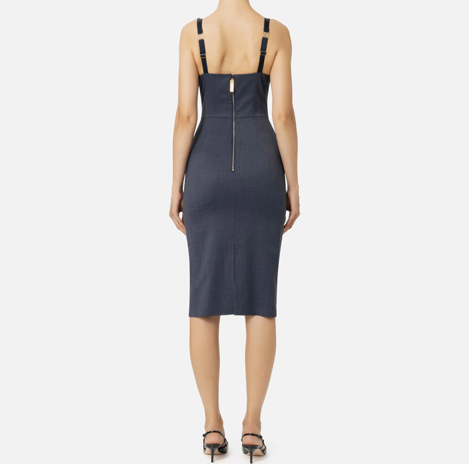 Elisabetta Franchi Midi Dresses|Sheath Dresses|Mélange cool wool midi dress Navy