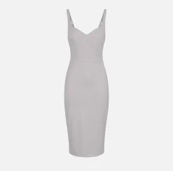 Elisabetta Franchi Midi Dresses|Sheath Dresses|Mélange cool wool midi dress Pearl