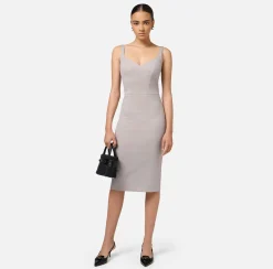 Elisabetta Franchi Midi Dresses|Sheath Dresses|Mélange cool wool midi dress Pearl