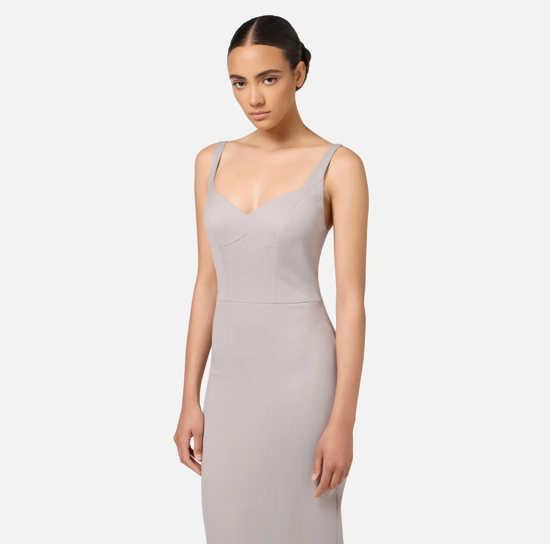Elisabetta Franchi Midi Dresses|Sheath Dresses|Mélange cool wool midi dress Pearl