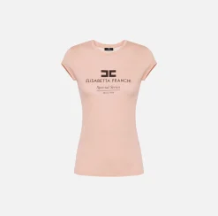 Elisabetta Franchi Top And T-Shirts|Modal jersey T-shirt with logo print PeachRose