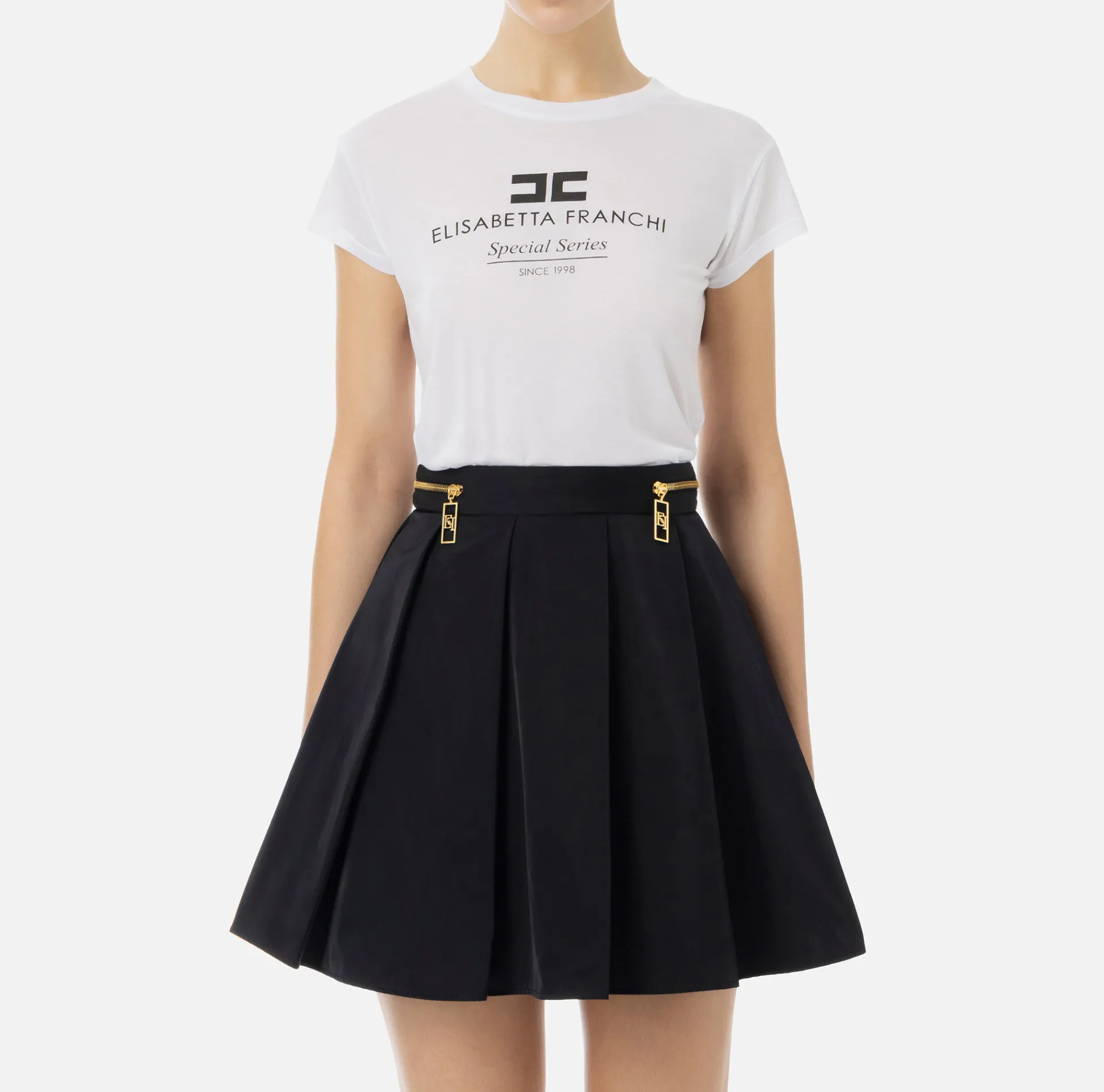 Elisabetta Franchi Top And T-Shirts|Modal jersey T-shirt with logo print Chalk
