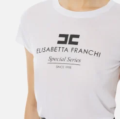 Elisabetta Franchi Top And T-Shirts|Modal jersey T-shirt with logo print Chalk