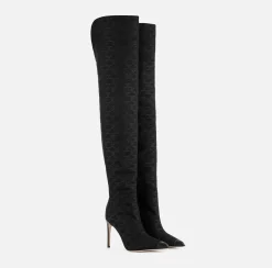 Elisabetta Franchi Boots|Monogram Cuissardes Black