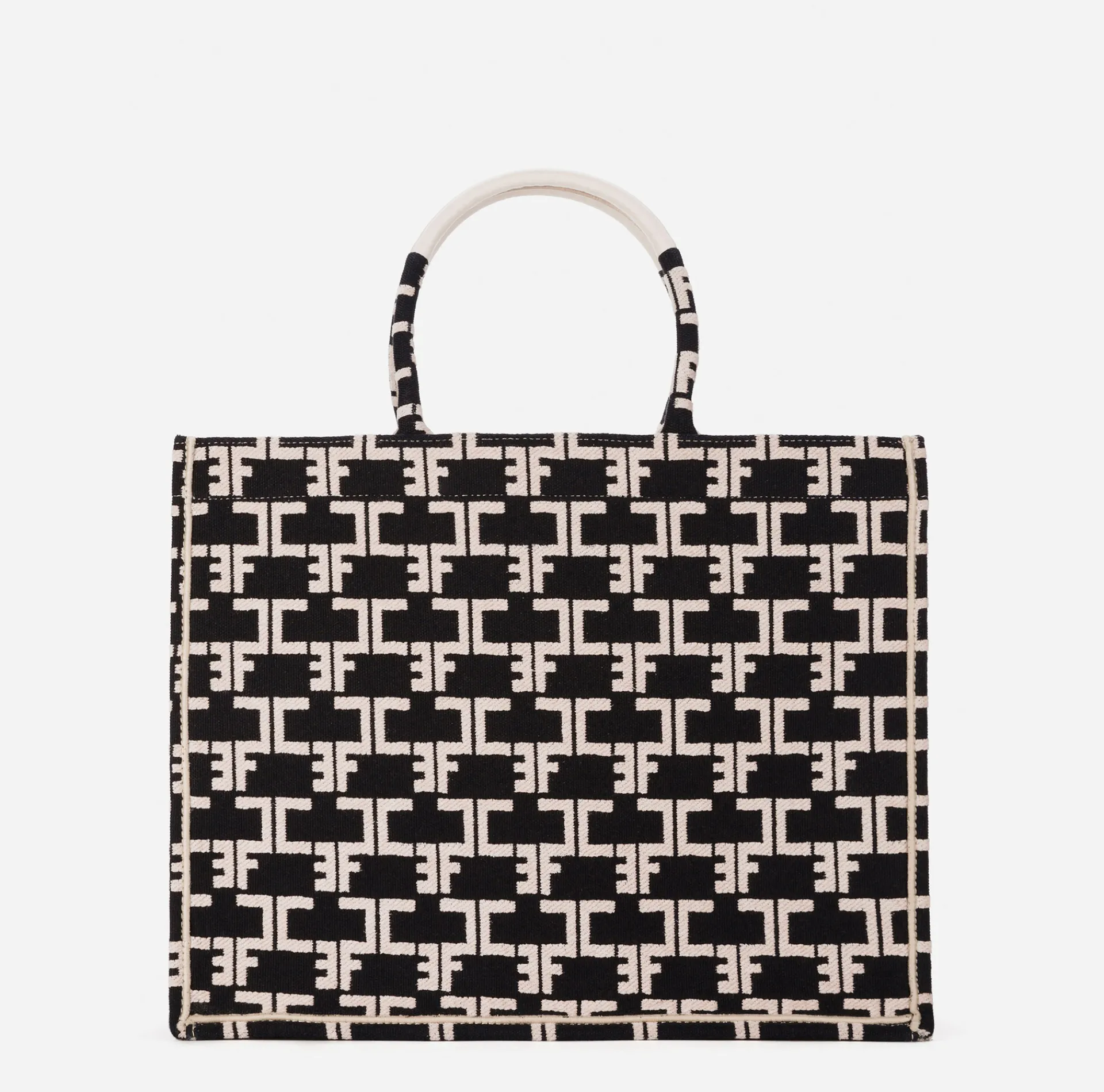 Elisabetta Franchi Handbags|Monogram Tote Large Black/Butter
