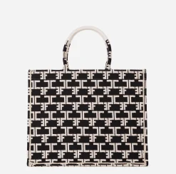 Elisabetta Franchi Handbags|Monogram Tote Large Black/Butter