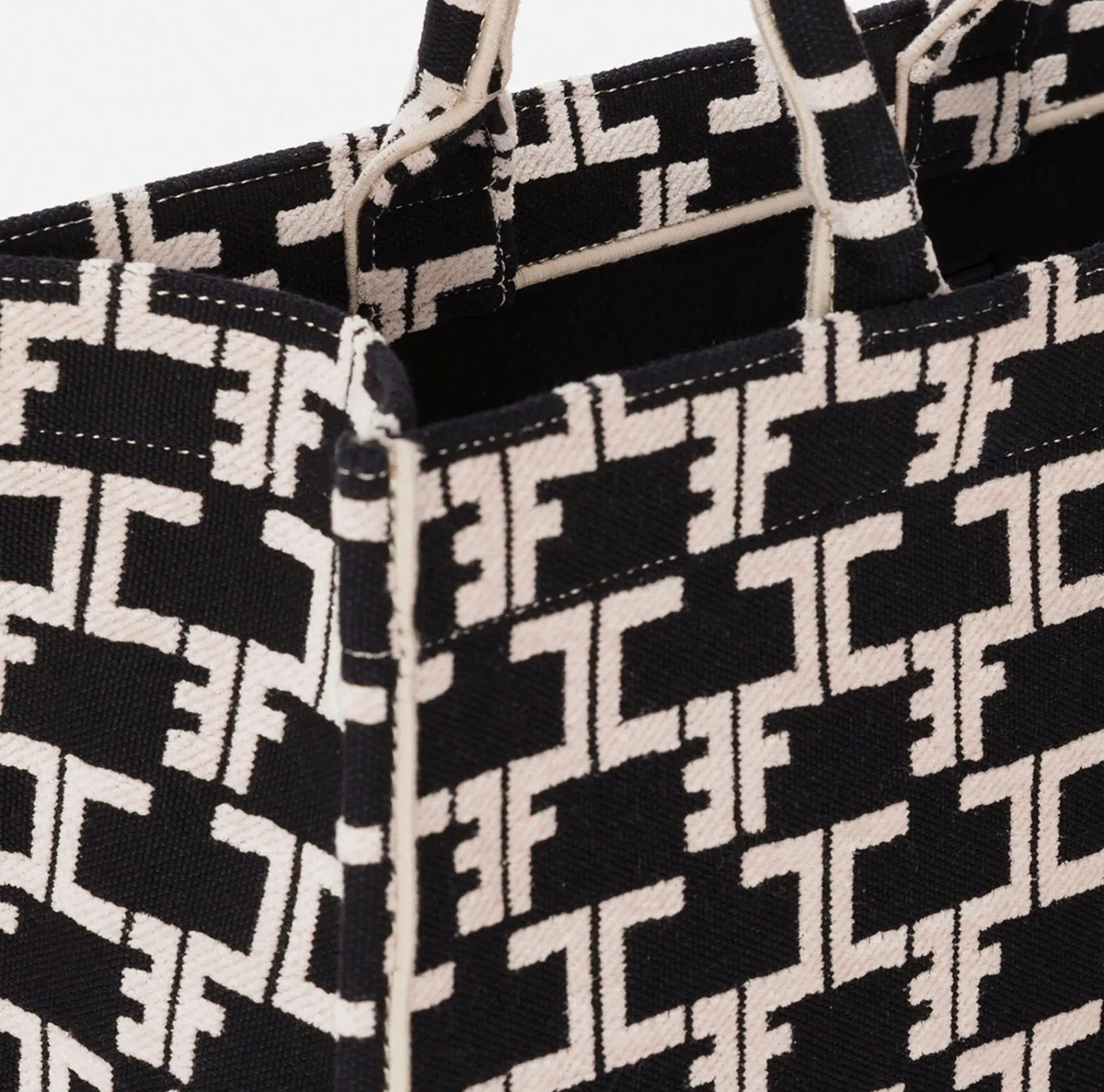 Elisabetta Franchi Handbags|Monogram Tote Large Black/Butter