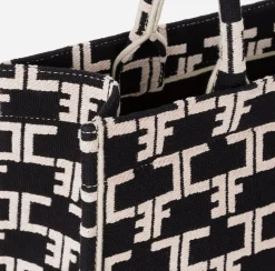 Elisabetta Franchi Handbags|Monogram Tote Medium Black/Butter