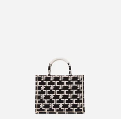 Elisabetta Franchi Handbags|Monogram Tote Small Black/Butter