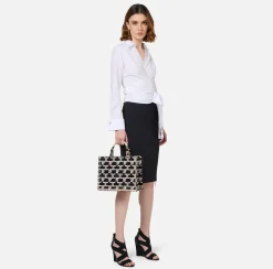 Elisabetta Franchi Handbags|Monogram Tote Small Black/Butter
