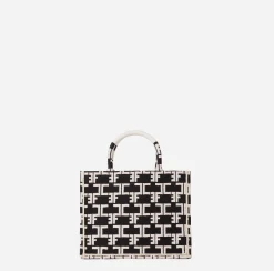 Elisabetta Franchi Handbags|Monogram Tote Small Black/Butter