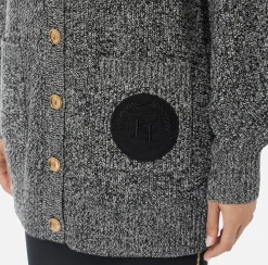 Elisabetta Franchi Knitwear And Sweatshirts|Mouliné viscose cardigan with logo patch Black/Butter