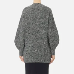 Elisabetta Franchi Knitwear And Sweatshirts|Mouliné viscose cardigan with logo patch Black/Butter