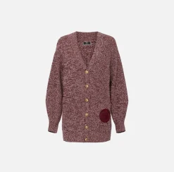 Elisabetta Franchi Knitwear And Sweatshirts|Mouliné viscose cardigan with logo patch RougeNoir/PowderPink