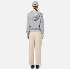Elisabetta Franchi Knitwear And Sweatshirts|Mouliné viscose pullover with hood and logo patch Pearl/Ivory