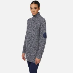 Elisabetta Franchi Knitwear And Sweatshirts|Mouliné viscose turtleneck with logo patch Navy/Latex