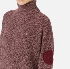 Elisabetta Franchi Knitwear And Sweatshirts|Mouliné viscose turtleneck with logo patch RougeNoir/PowderPink