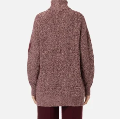 Elisabetta Franchi Knitwear And Sweatshirts|Mouliné viscose turtleneck with logo patch RougeNoir/PowderPink