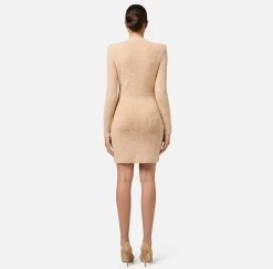 Elisabetta Franchi Mini Dresses|Knitted Dresses|Mouliné wool double-breasted coat dress with logo patch