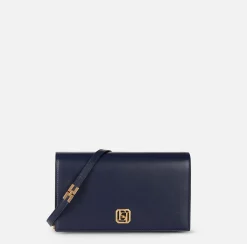 Elisabetta Franchi Strap Bags|Nappa leather baguette bag with logo turn-lock Navy
