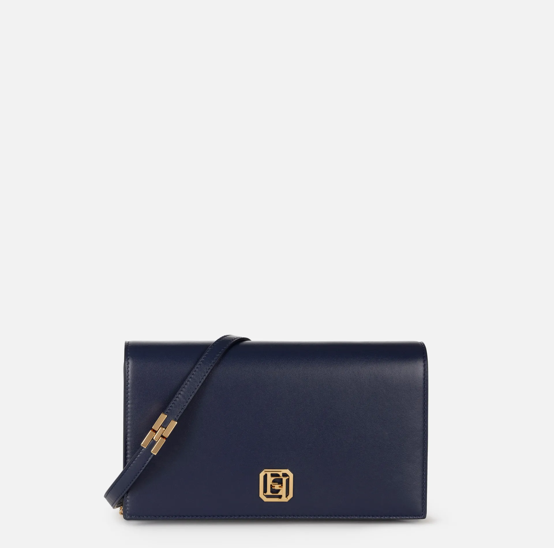Elisabetta Franchi Strap Bags|Nappa leather baguette bag with logo turn-lock Navy