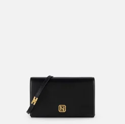 Elisabetta Franchi Strap Bags|Nappa leather baguette bag with logo turn-lock Black