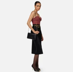 Elisabetta Franchi Strap Bags|Nappa leather baguette bag with logo turn-lock Black