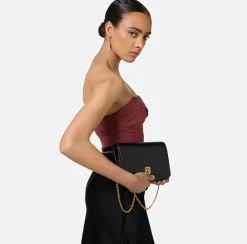 Elisabetta Franchi Strap Bags|Nappa leather baguette bag with logo turn-lock Black