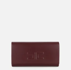 Elisabetta Franchi Clutch|Nappa leather baguette clutch bag with embossed logo RougeNoir