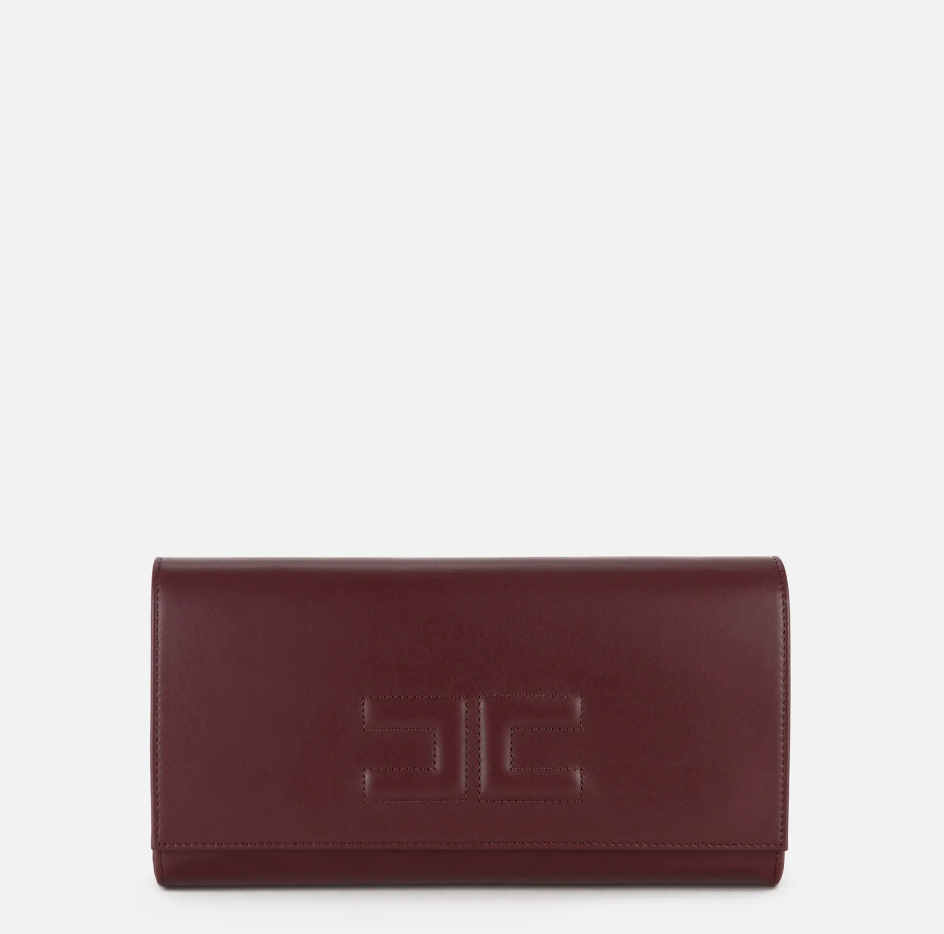 Elisabetta Franchi Clutch|Nappa leather baguette clutch bag with embossed logo RougeNoir