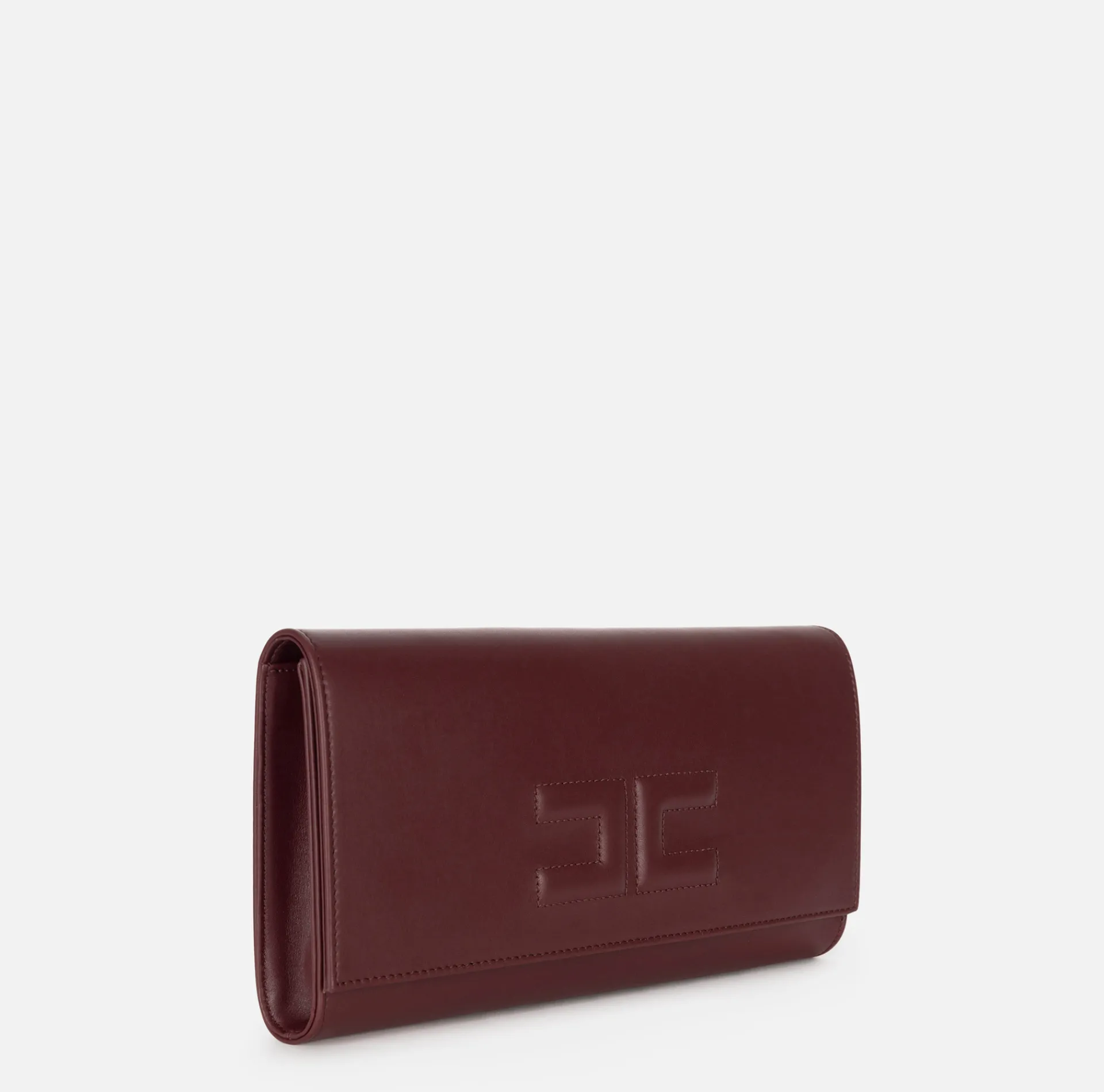 Elisabetta Franchi Clutch|Nappa leather baguette clutch bag with embossed logo RougeNoir