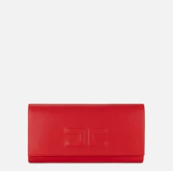 Elisabetta Franchi Clutch|Nappa leather baguette clutch bag with embossed logo RedPassion