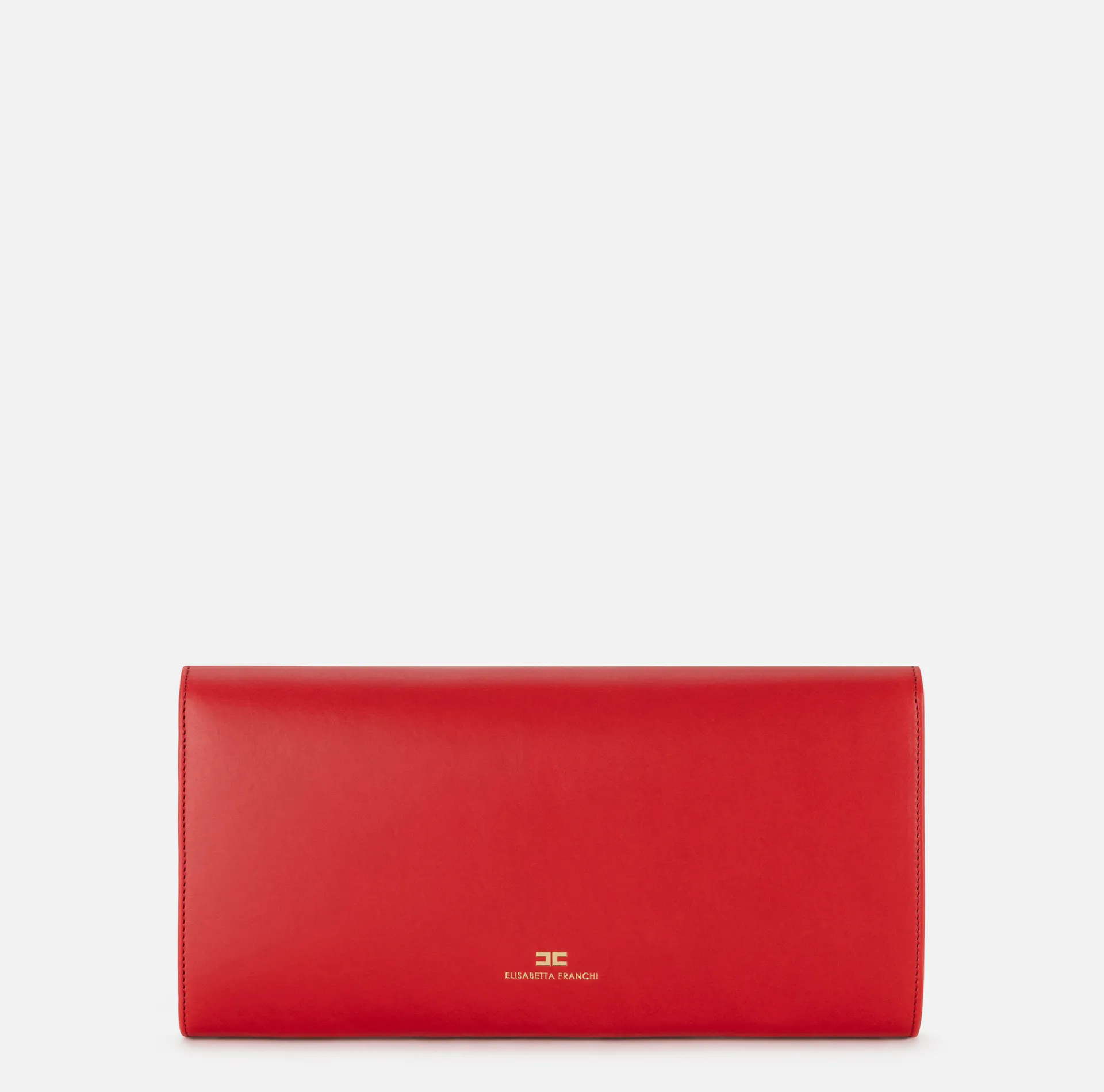 Elisabetta Franchi Clutch|Nappa leather baguette clutch bag with embossed logo RedPassion