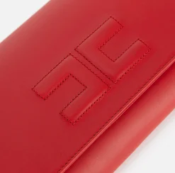 Elisabetta Franchi Clutch|Nappa leather baguette clutch bag with embossed logo RedPassion