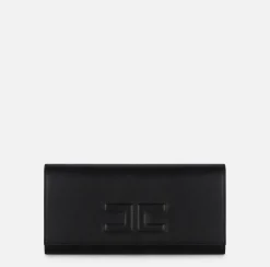 Elisabetta Franchi Clutch|Nappa leather baguette clutch bag with embossed logo Black