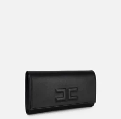 Elisabetta Franchi Clutch|Nappa leather baguette clutch bag with embossed logo Black